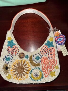 Hand-Beaded Evil Eye Shoulder Bag with Colorful Star & Sun Motifs